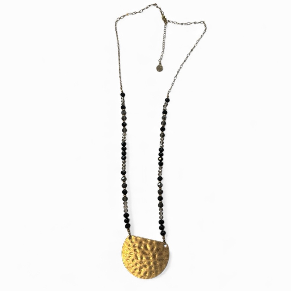 JM Collection Hammered Gold Tone and Black Necklace